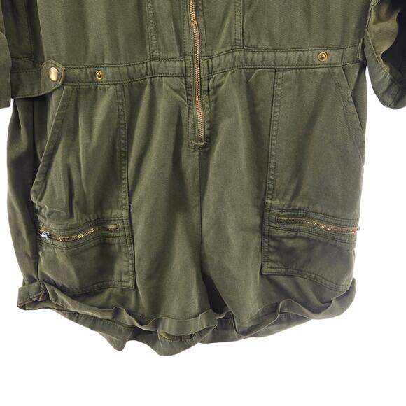 Free People Isla Jumper Womens 10 Flight Suit Aviator Olive Green Cotton Lyocel - Picture 4 of 14